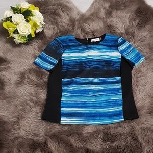 Calvin Klein Black Blue White Abstract Blouse